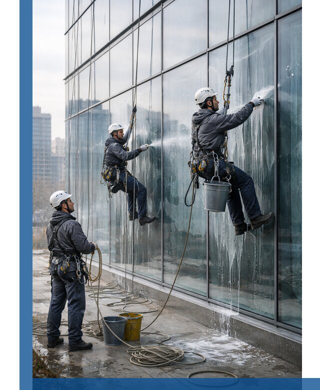 Промышленная мойка панорамных окон на высоте в Бугуруслане