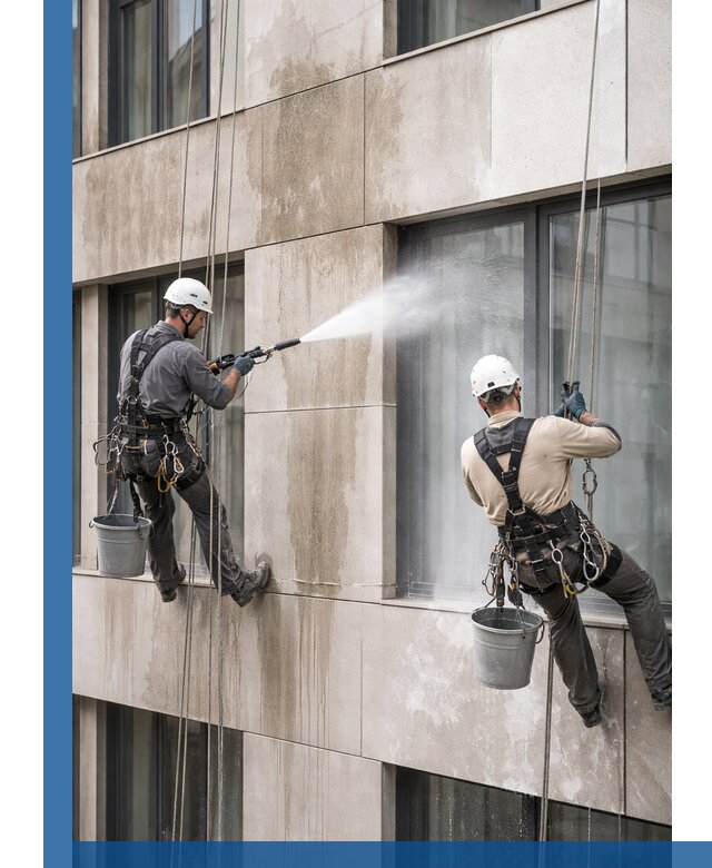 Послестроительная мойка фасада промышленным альпинизмом в Бугуруслане