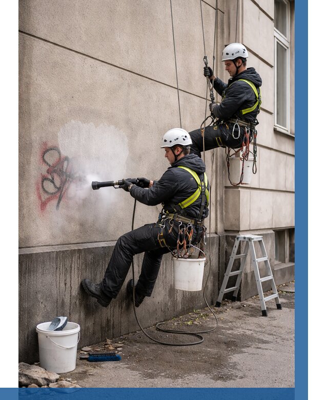 Удаление граффити с фасада в Бугуруслане от 4586 р. | ВЫСОТНИК-Бгр