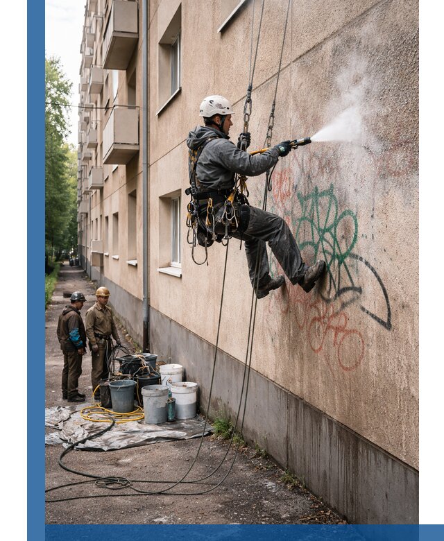 Удаление граффити с фасада в Бугуруслане без следов и повреждений