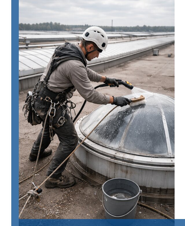 Мойка зенитных фонарей на кровле для промышленных объектов в Бугуруслане