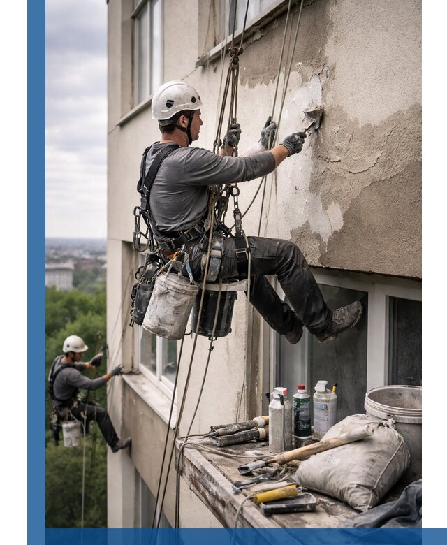Косметический ремонт фасада зданий в Бугуруслане промышленными альпинистами