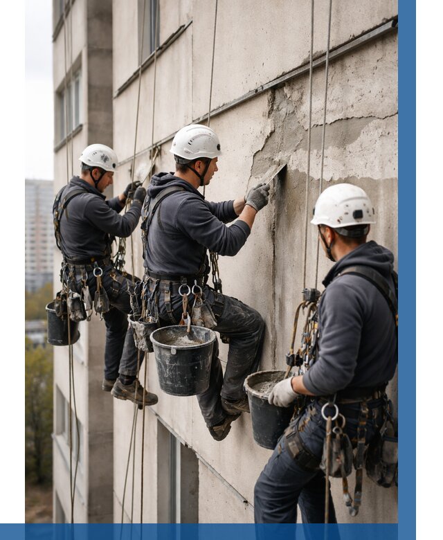 Ремонт бетонных элементов фасада в Бугуруслане от 2548 р. | ВЫСОТНИК-Бгр