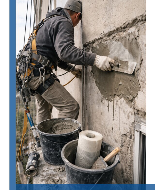 Ремонт бетонных элементов фасада промышленными альпинистами в Бугуруслане