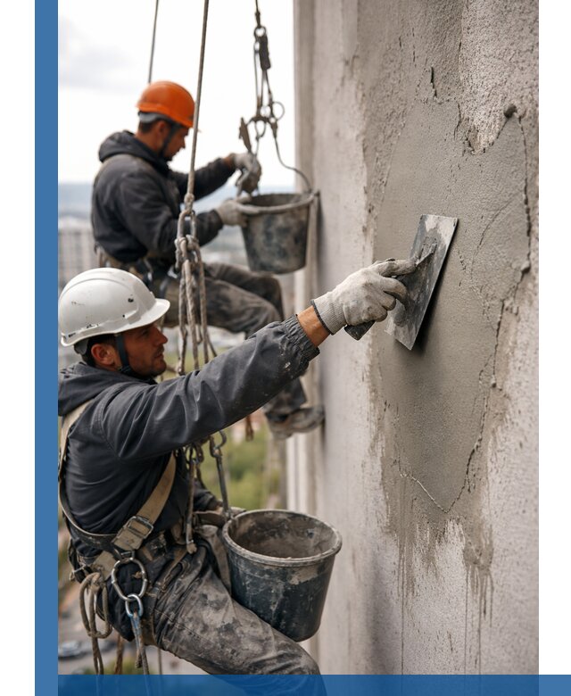 Штукатурка фасада на высоте в Бугуруслане профессиональные работы