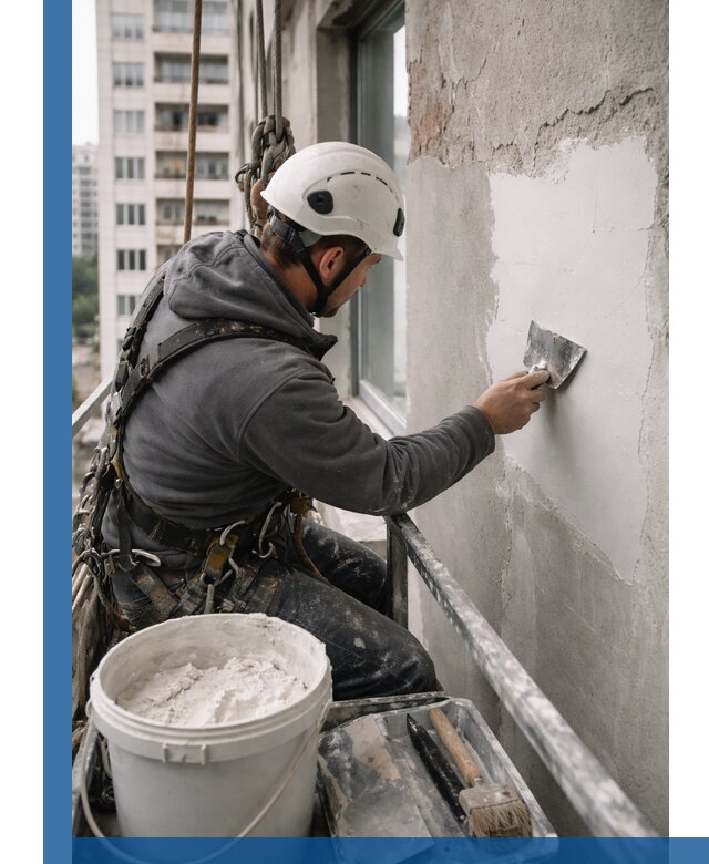 Шпаклевка фасадов на высоте с промальпинистами в Бугуруслане