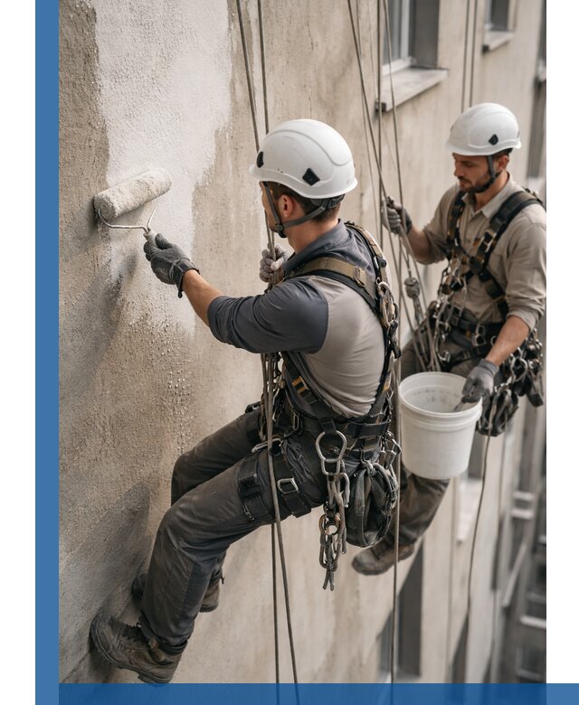 Грунтовка фасада на высоте в Бугуруслане промышленными альпинистами