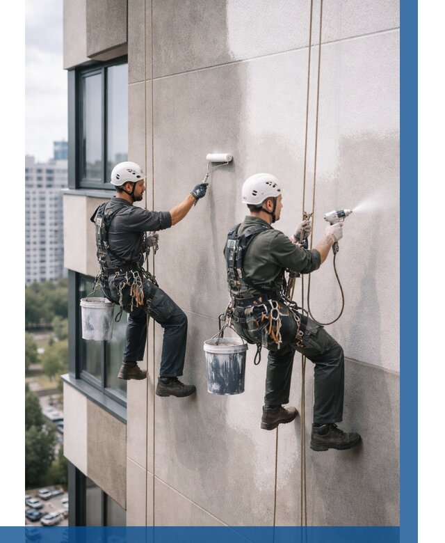 Покраска фасада альпинистами в Бугуруслане от 306 р. | ВЫСОТНИК-Бгр