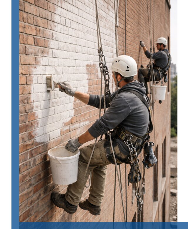 Покраска кирпичного фасада с доступным альпинистским сервисом в Бугуруслане