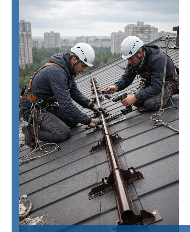 Монтаж снегозадержателей на кровле зданий в Бугуруслане под ключ