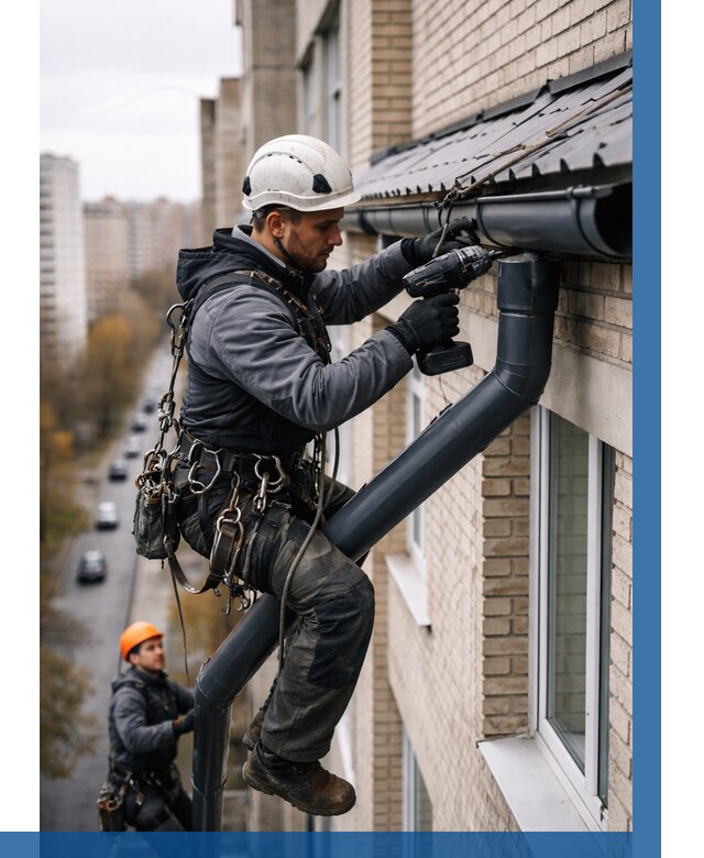 Монтаж водосточной системы на здании в Бугуруслане от 5095 р. | ВЫСОТНИК-Бгр