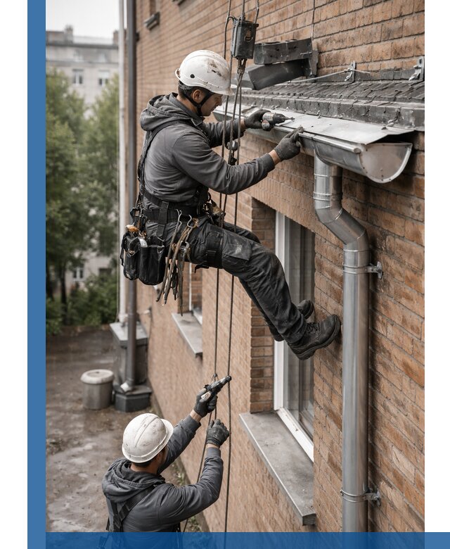 Монтаж водосточной системы на здании в Бугуруслане под ключ