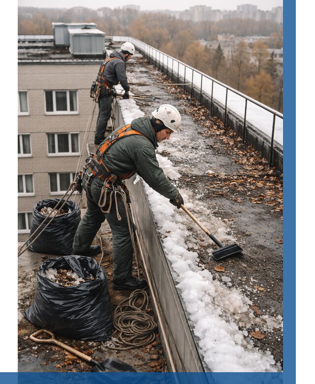 Очистка кровли по периметру в Бугуруслане от 560 р. | ВЫСОТНИК-Бгр