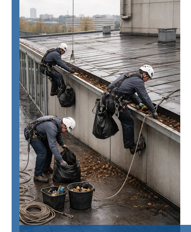 Очистка кровли по периметру в Бугуруслане силами промышленных альпинистов