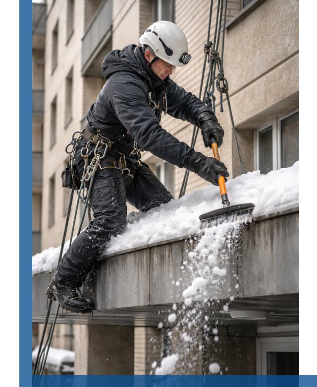 Очистка козырьков от снега в Бугуруслане круглогодично безопасно