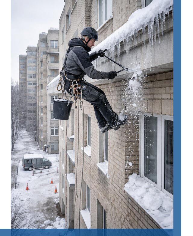 Удаление наледи с карнизов в Бугуруслане от 357 р. | ВЫСОТНИК-Бгр