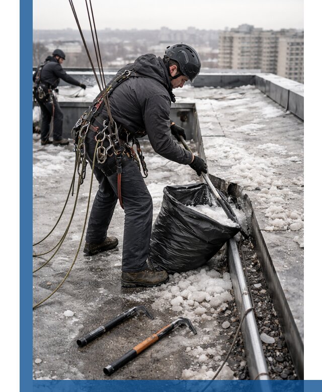 Аварийная очистка кровли в Бугуруслане от промальпинистов