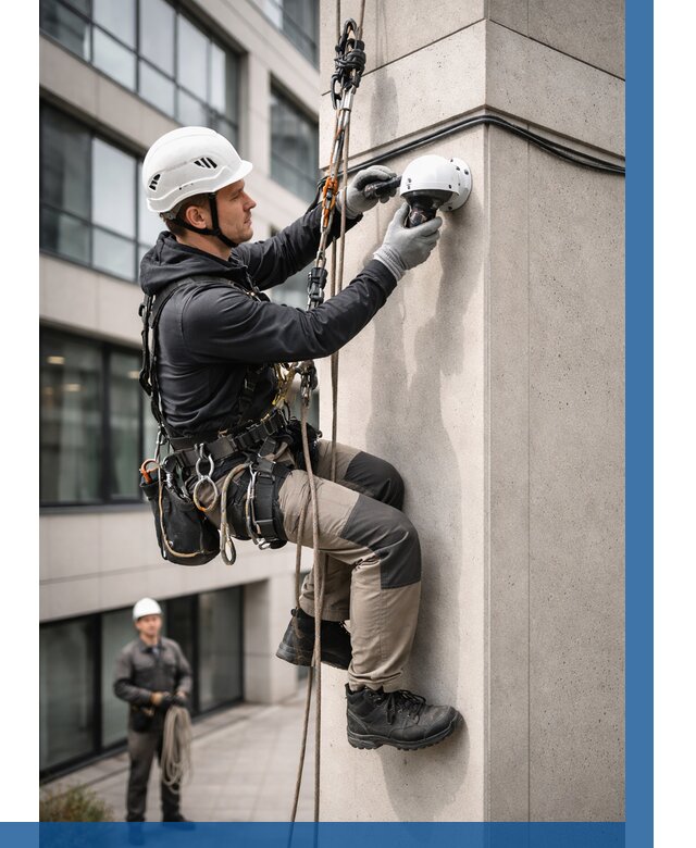 Монтаж камер видеонаблюдения на фасаде в Бугуруслане от 8662 р.-ВЫСОТНИК-Бгр