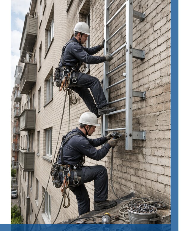 Монтаж пожарной лестницы в Бугуруслане от 25475 р заказать у ВЫСОТНИК-Бгр