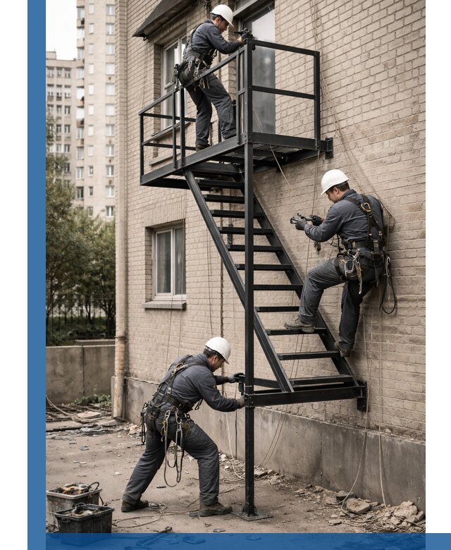 Монтаж пожарной лестницы в Бугуруслане, установка и крепление