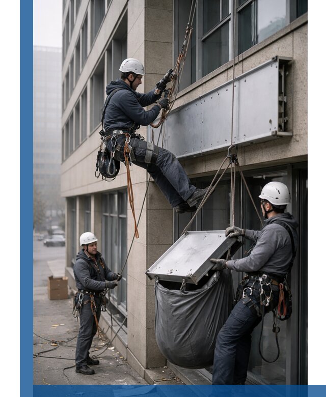 Демонтаж рекламной вывески с высотными работами в Бугуруслане