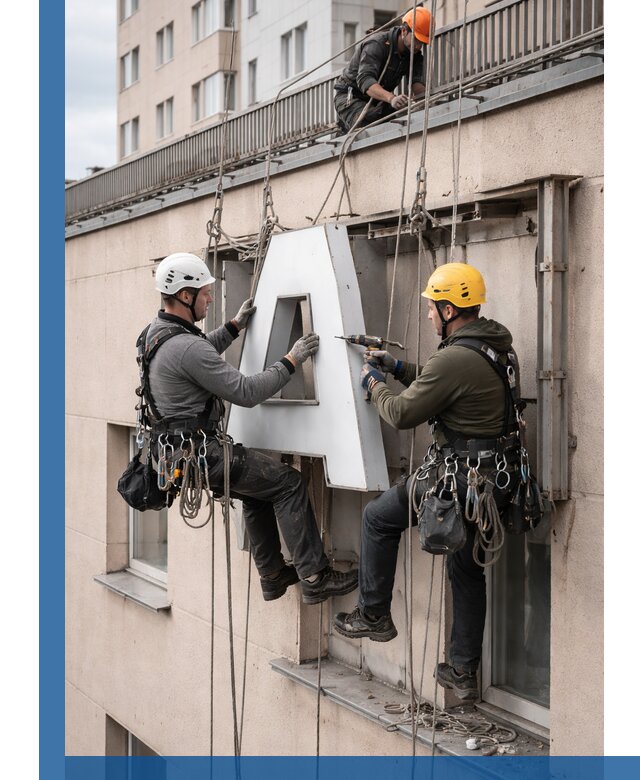 Ремонт и восстановление наружных вывесок на высоте в Бугуруслане