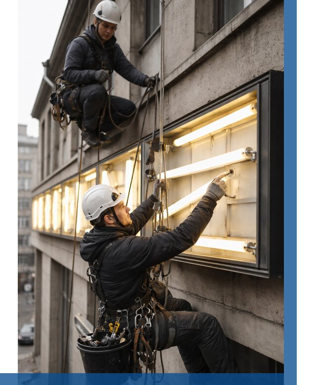 Замена ламп в вывеске в Бугуруслане под ключ от 3567 р. | ВЫСОТНИК-Бгр