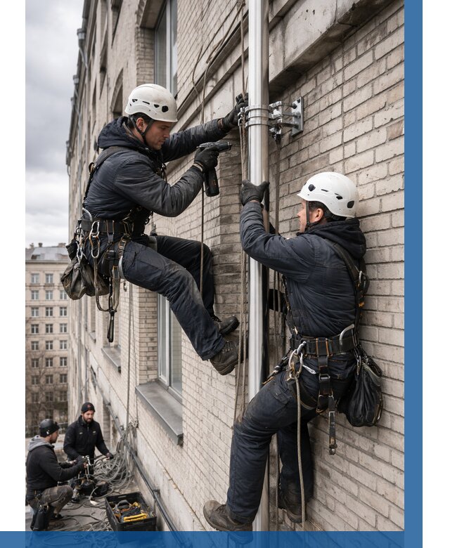 Монтаж флагштока на здании в Бугуруслане от 6624 р. | ВЫСОТНИК-Бгр