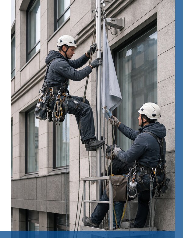 Установка флагов на фасаде в Бугуруслане от 4586 р. | ВЫСОТНИК-Бгр