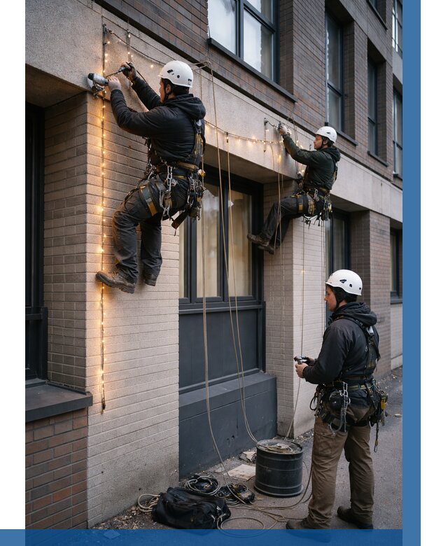 Монтаж гирлянд на фасаде в Бугуруслане от 3567 р. | ВЫСОТНИК-Бгр