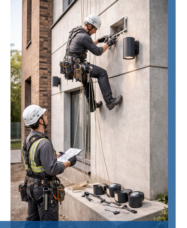 Монтаж фасадного освещения в Бугуруслане от 2548 р. | ВЫСОТНИК-Бгр