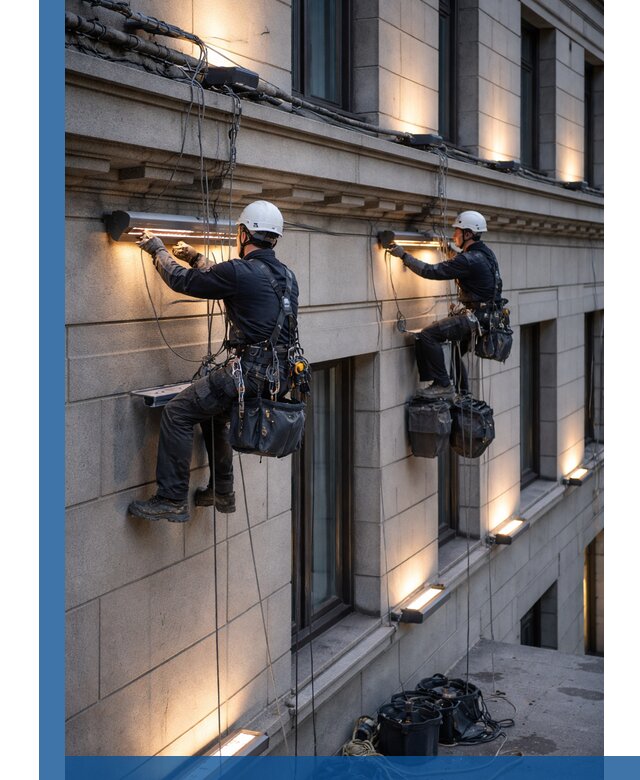 Монтаж архитектурной подсветки фасадов зданий в Бугуруслане