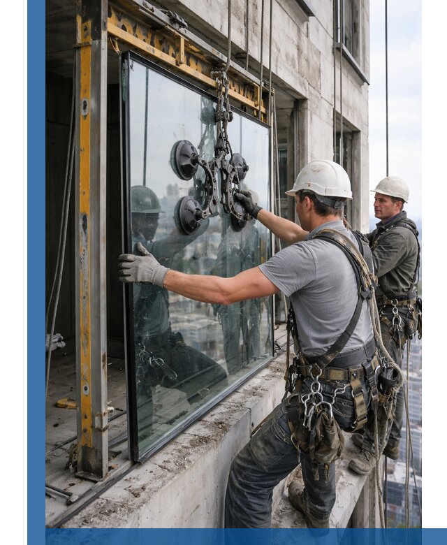 Монтаж стеклопакетов на высоте в Бугуруслане с промышленным альпинизмом