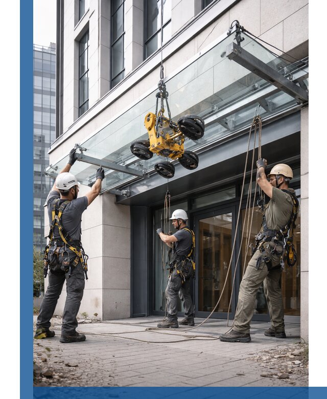 Монтаж стеклянных козырьков под ключ в Бугуруслане для зданий