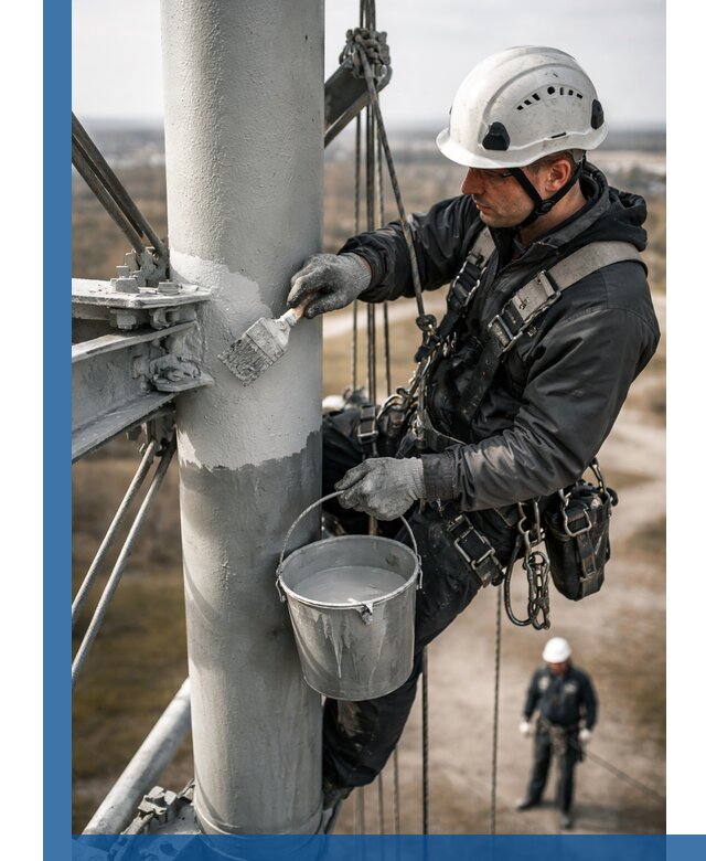Покраска мачт связи в Бугуруслане промышленными альпинистами