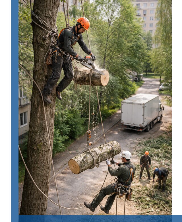 Спил деревьев альпинистами в Бугуруслане, безопасно и без повреждений