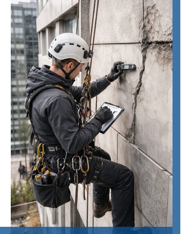 Обследование фасада альпинистами в Бугуруслане от 122 р. | ВЫСОТНИК-Бгр