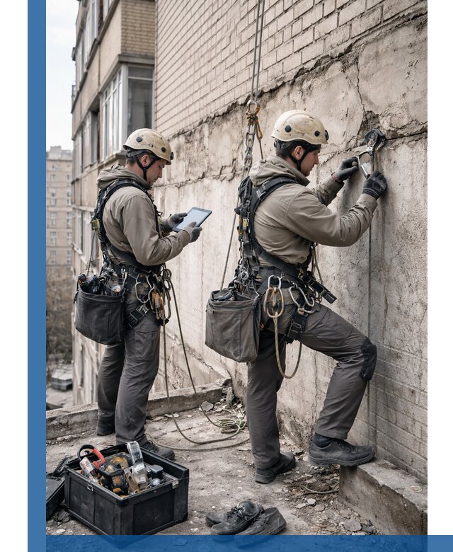 Обследование фасада промышленными альпинистами в Бугуруслане