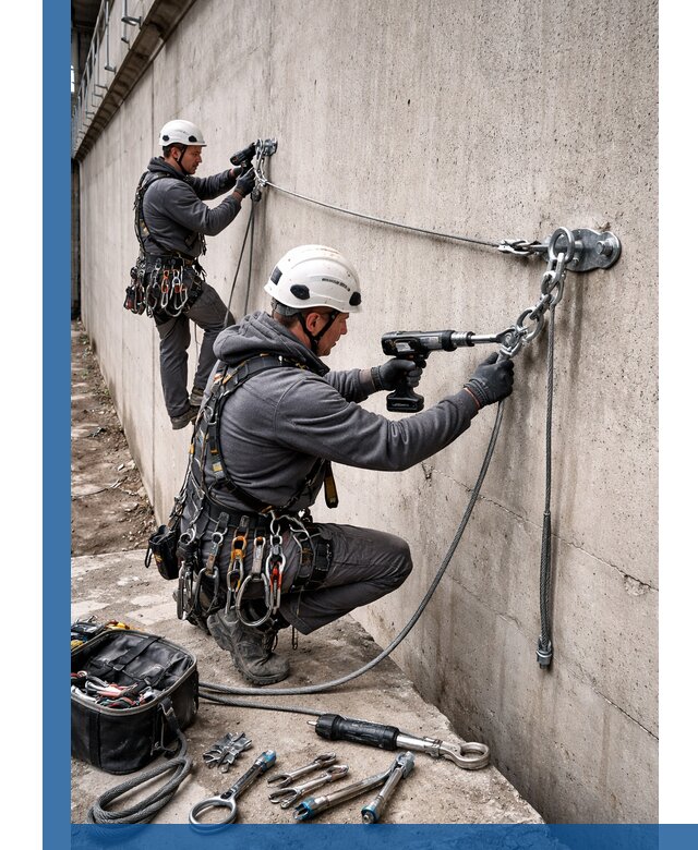 Монтаж анкерных линий высотной безопасности в Бугуруслане